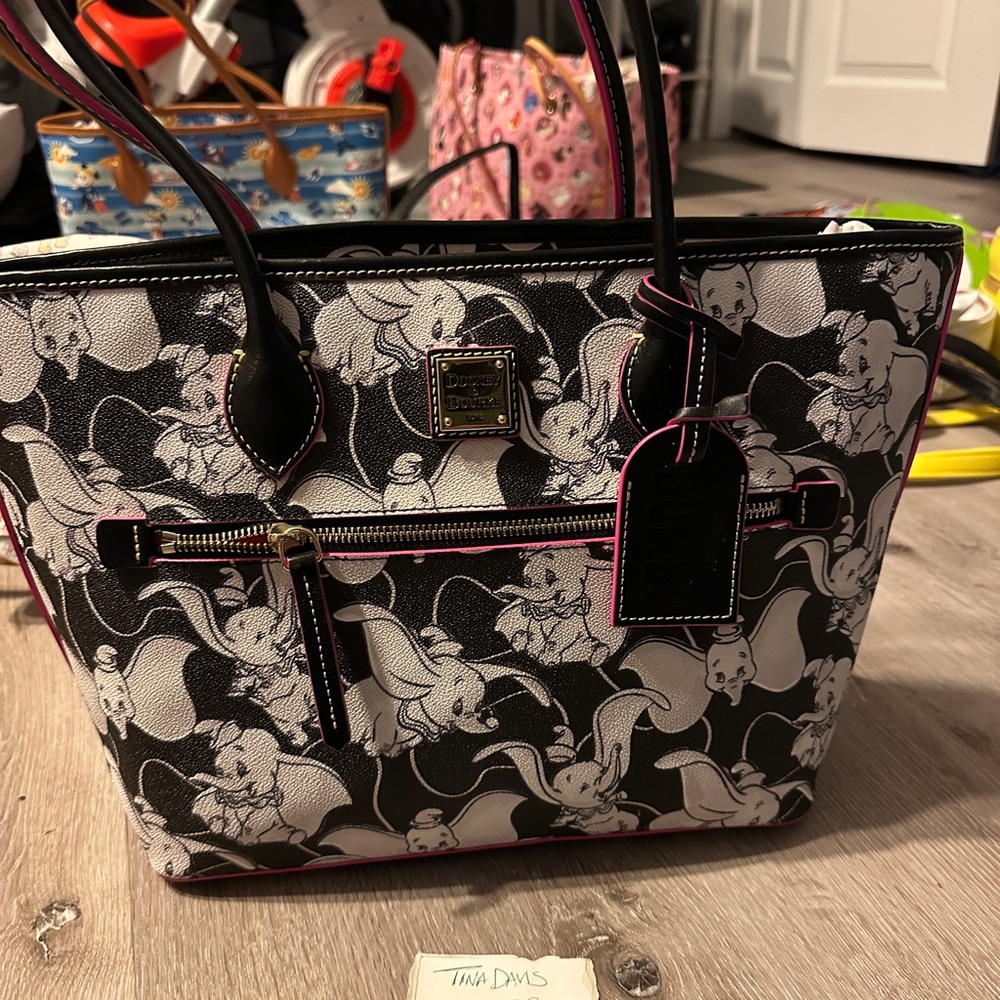 Dooney & Bourke Black and White Dumbo Tote with Pink Accents